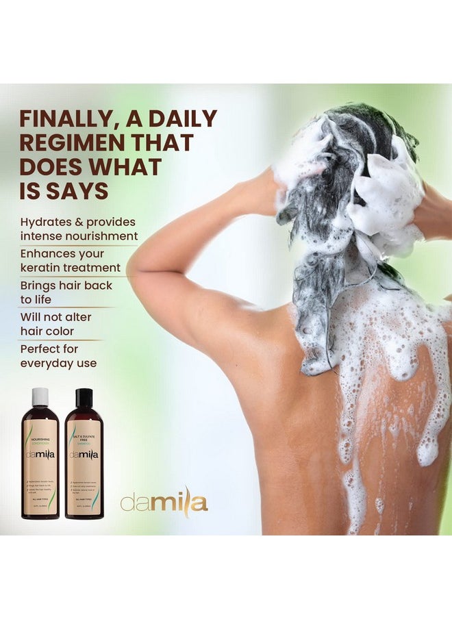 Damila Salt & Sulfate Free Shampoo & Conditioner for Keratin and Color Treated Hair - Professional Keratin Value Pack for Damaged, Frizzy, Curly, Dry & Thin Hair - Shampoo Sin Sal - 16.9 Fl Oz