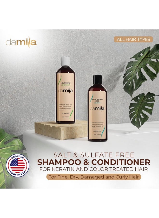 Damila Salt & Sulfate Free Shampoo & Conditioner for Keratin and Color Treated Hair - Professional Keratin Value Pack for Damaged, Frizzy, Curly, Dry & Thin Hair - Shampoo Sin Sal - 16.9 Fl Oz