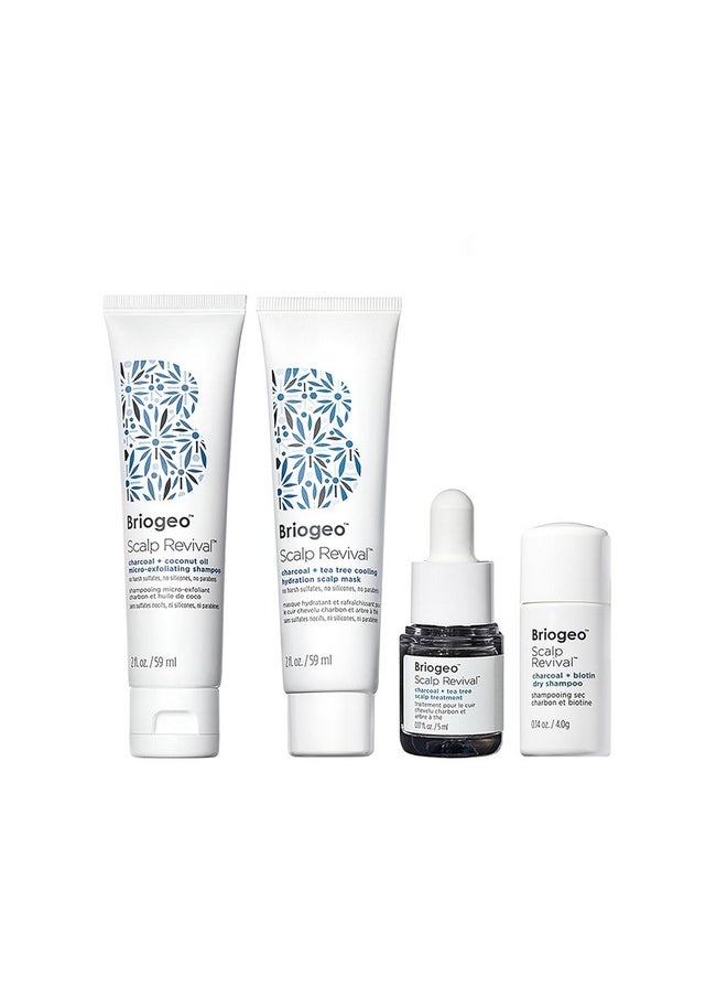Briogeo Scalp Revival Soothe + Detoxify Minis Kit, Soothe a Dry, Flaky, Itchy Scalp, Clarify Build Up, Scalp Detox, Unclog Hair Follicles,Travel Kit, Vegan, Cruelty-Free, 4-Piece Set