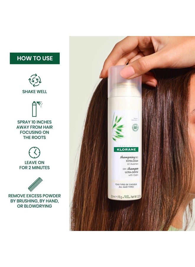 Klorane - Ultra-Gentle Dry Shampoo with Oat + Gentle Formula Instantly Revives Hair - Paraben & Sulfate-Free - 3.2 fl. oz.