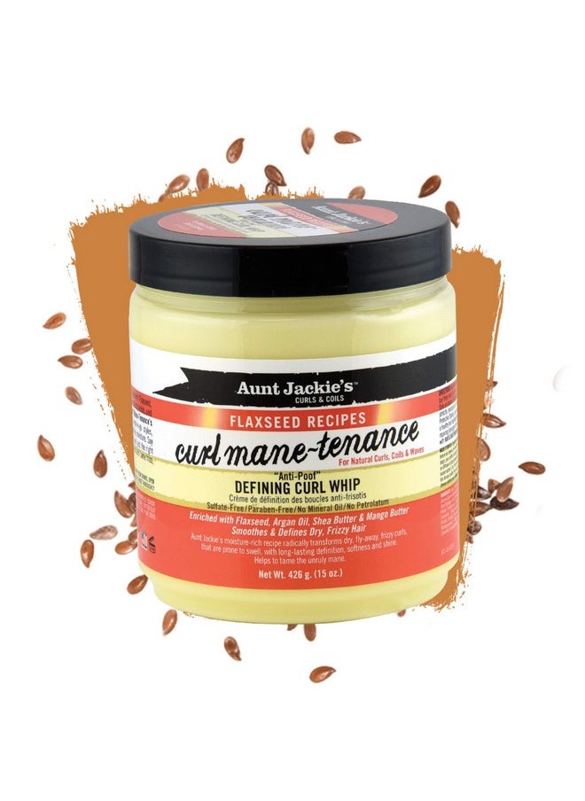 Aunt Jackie's Flaxseed Recipes Curl Mane-tenance, Lightwieght Anti-Poof Defining Curl Whip, Enriched with Flaxseed, Argan Oil and Shea Butter, Great for Dry and Frizzy Hair, 15 Oz Jar, Orange