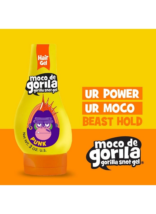 Moco de Gorila Punk, Hair Styling Gel, Reactivate with water, Long-lasting Hold, 3-Pack of 11.99 Oz Each, 3 Squeezable Bottles.