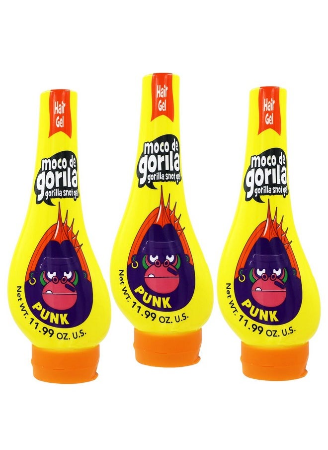 Moco de Gorila Punk, Hair Styling Gel, Reactivate with water, Long-lasting Hold, 3-Pack of 11.99 Oz Each, 3 Squeezable Bottles.