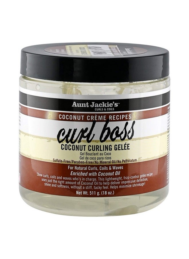 Aunt Jackie's Coconut Crème Recipes Curl Boss Coconut Curling Hair Gel for Natural Curls, Coils and Waves, 18 oz