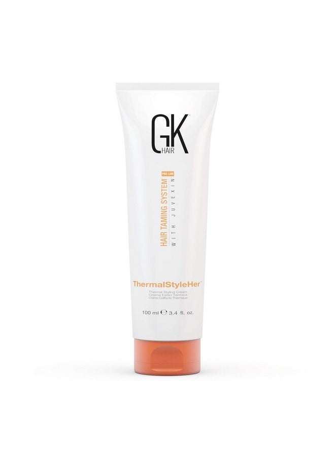 GK HAIR Global Keratin ThermalStyleHer Hair Cream (3.4 Fl Oz/100ml) - Thermal Styling Blow Dry Heat Protectant Cream - Anti Frizz Damage Protection Styling Cream for All Hair Types