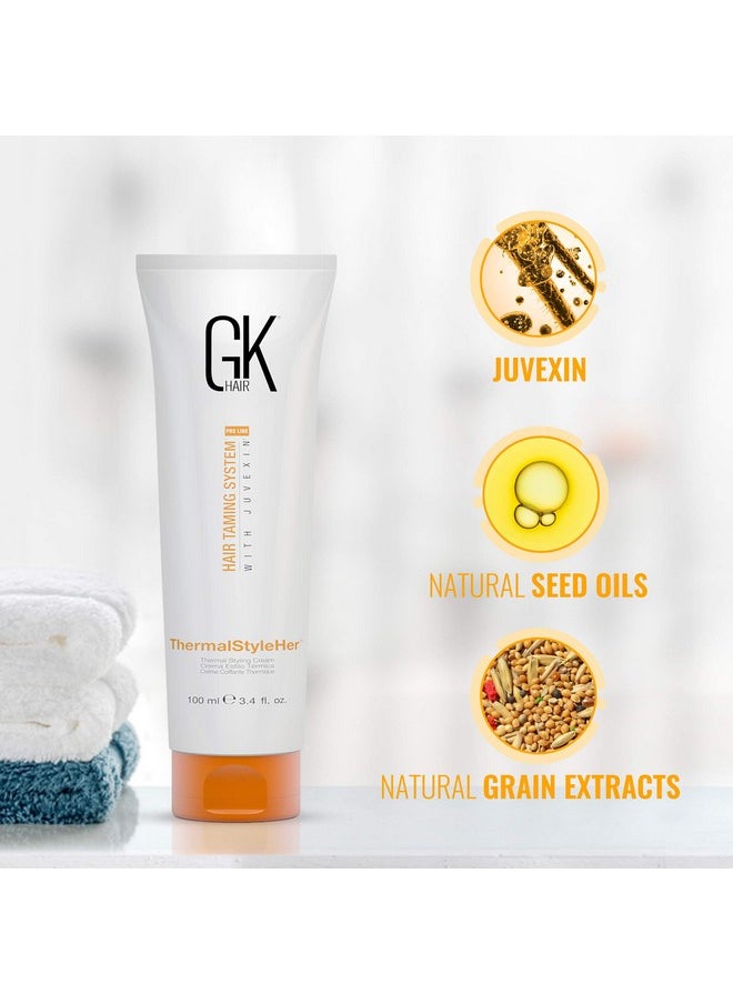 GK HAIR Global Keratin ThermalStyleHer Hair Cream (3.4 Fl Oz/100ml) - Thermal Styling Blow Dry Heat Protectant Cream - Anti Frizz Damage Protection Styling Cream for All Hair Types