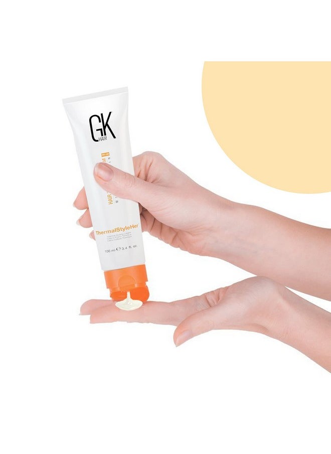 GK HAIR Global Keratin ThermalStyleHer Hair Cream (3.4 Fl Oz/100ml) - Thermal Styling Blow Dry Heat Protectant Cream - Anti Frizz Damage Protection Styling Cream for All Hair Types
