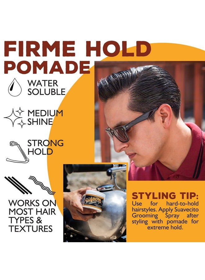 Suavecito Pomade Firme (Strong) Hold 4 Oz, 1 Pack - Strong Hold Hair Pomade For Men - Medium Shine Water Based Flake Free Hair Gel - Easy To Wash Out - All Day Hold For All Hair Styles