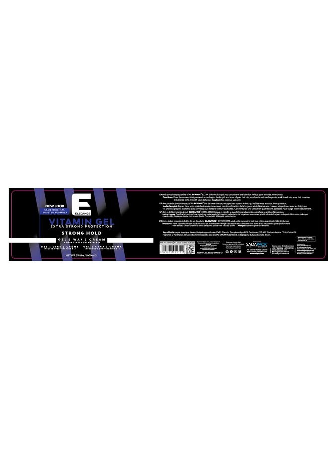 Elegance Vitamin Gel, 33.8 Oz, Infused with Vitamin Pro-VB-5, Strong Hold Gel, Maximum Hair Protection and Natural Long Lasting Shine