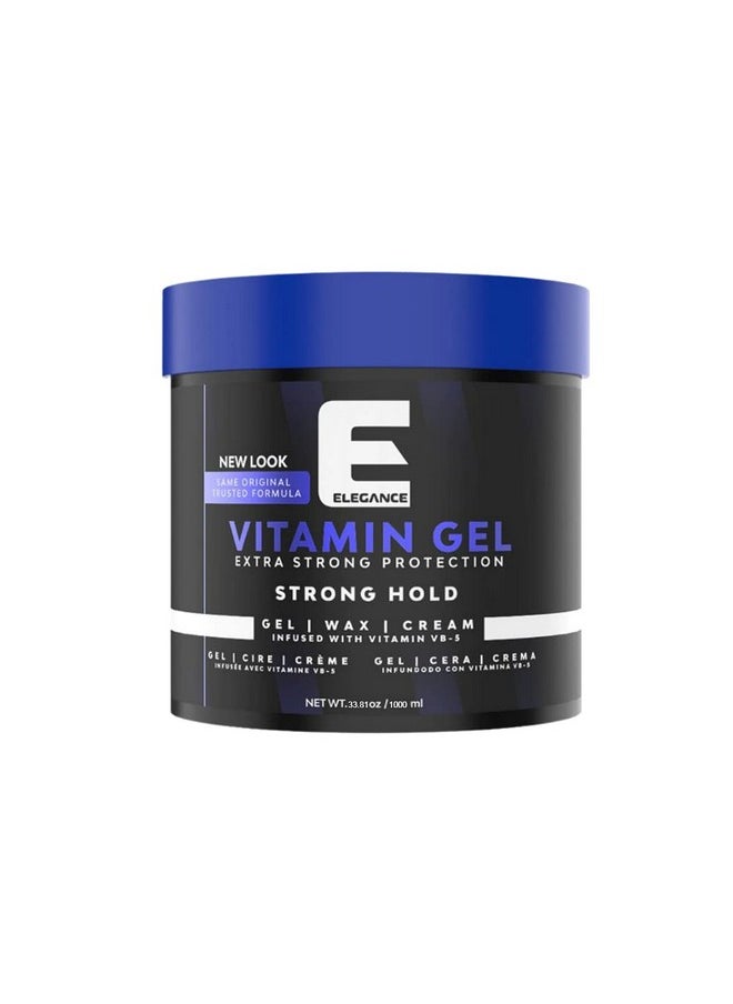 Elegance Vitamin Gel, 33.8 Oz, Infused with Vitamin Pro-VB-5, Strong Hold Gel, Maximum Hair Protection and Natural Long Lasting Shine