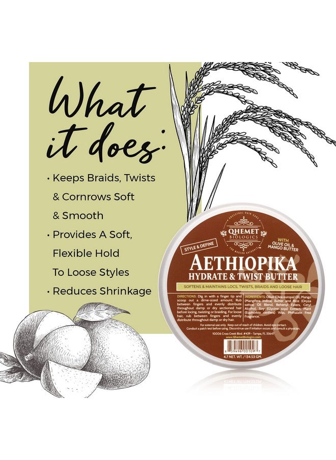 Qhemet Biologics Aethiopika Hydrate & Twist Butter - Frizz-Free Styling Butter Adds Flexible Definition to High & Low Porosity Hair - Smooth Edges, Soften & Flatten Locs, Twists & Braids (4.7 oz)