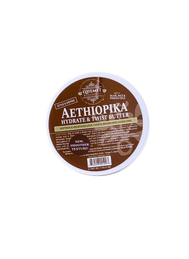Qhemet Biologics Aethiopika Hydrate & Twist Butter - Frizz-Free Styling Butter Adds Flexible Definition to High & Low Porosity Hair - Smooth Edges, Soften & Flatten Locs, Twists & Braids (4.7 oz)