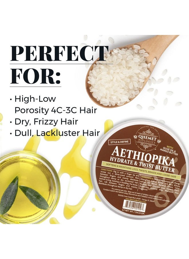 Qhemet Biologics Aethiopika Hydrate & Twist Butter - Frizz-Free Styling Butter Adds Flexible Definition to High & Low Porosity Hair - Smooth Edges, Soften & Flatten Locs, Twists & Braids (4.7 oz)