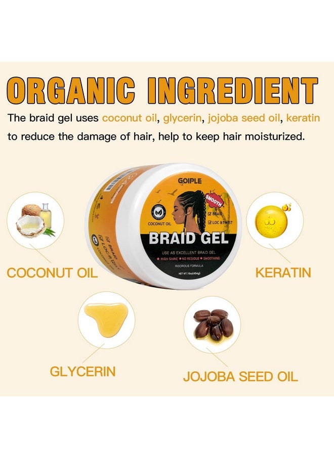 16 OZ Big Capacity Strong Hold Smoothing Gel for Twist, Locs, Braids, Edge, Cornrows - No Flake, Tames Frizz, High Shine, Easy to Use Braiding and Edge Control Gel