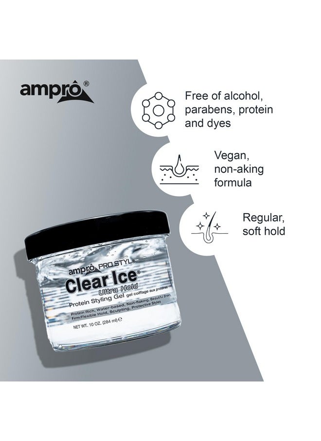 AmPro Pro Styl Clear Ice Styling Gel - Protects and Strengthens Your Strands - Non-Flaking, Alcohol Free, Vegan Formula - Flexible, Touchable Hold for All Hair Types - 10 oz