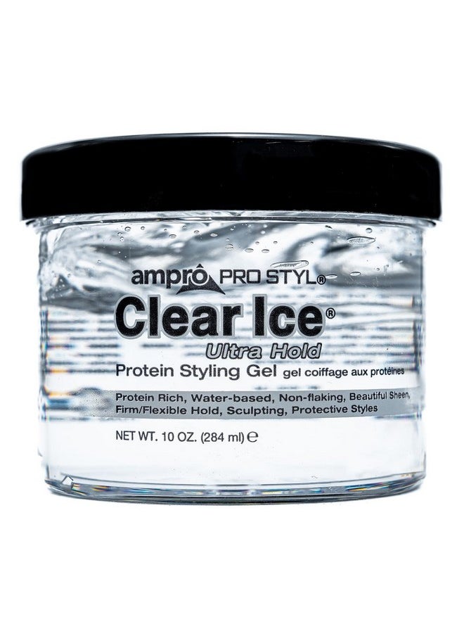 AmPro Pro Styl Clear Ice Styling Gel - Protects and Strengthens Your Strands - Non-Flaking, Alcohol Free, Vegan Formula - Flexible, Touchable Hold for All Hair Types - 10 oz