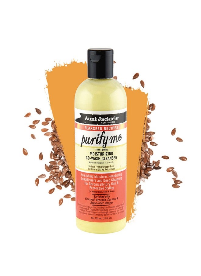 Aunt Jackie's Flaxseed Recipes Purify Me Frizz-Fighting Moisturizing Co-Wash Hair Cleanser for Chronically Dry Hair and Protective Styling, 12 Fl Oz