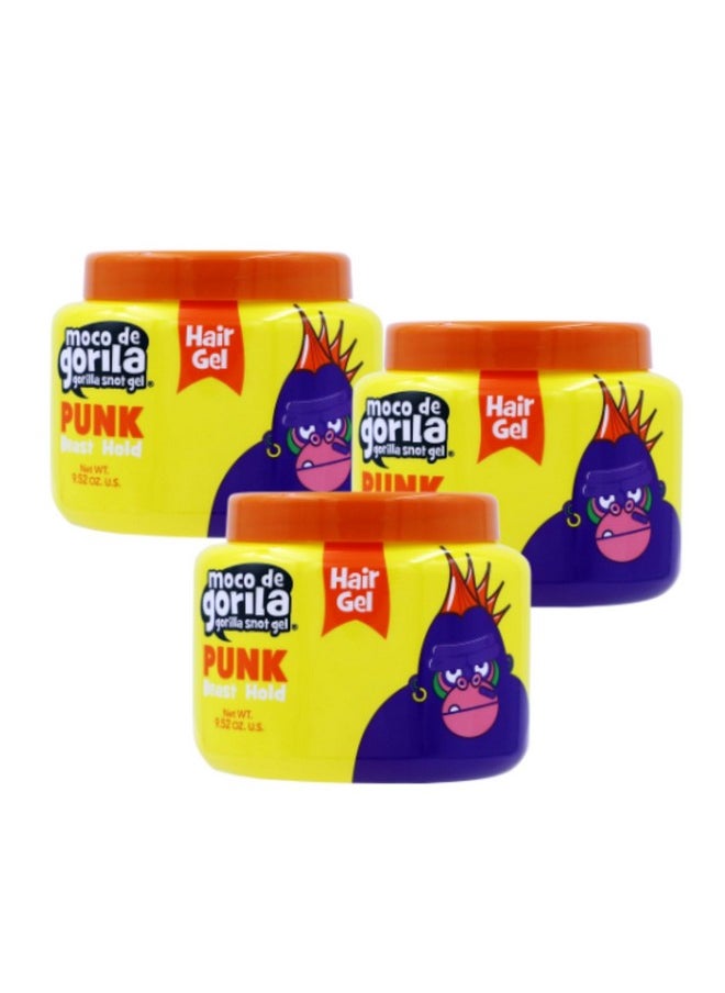 Moco de Gorila Punk, Hair Styling Gel, Gives your Hairstyle a Long-Lasting Effect, Reactivate with Water, High Fixation, 3-Pack of 9.52 Oz Each, 3 Jars
