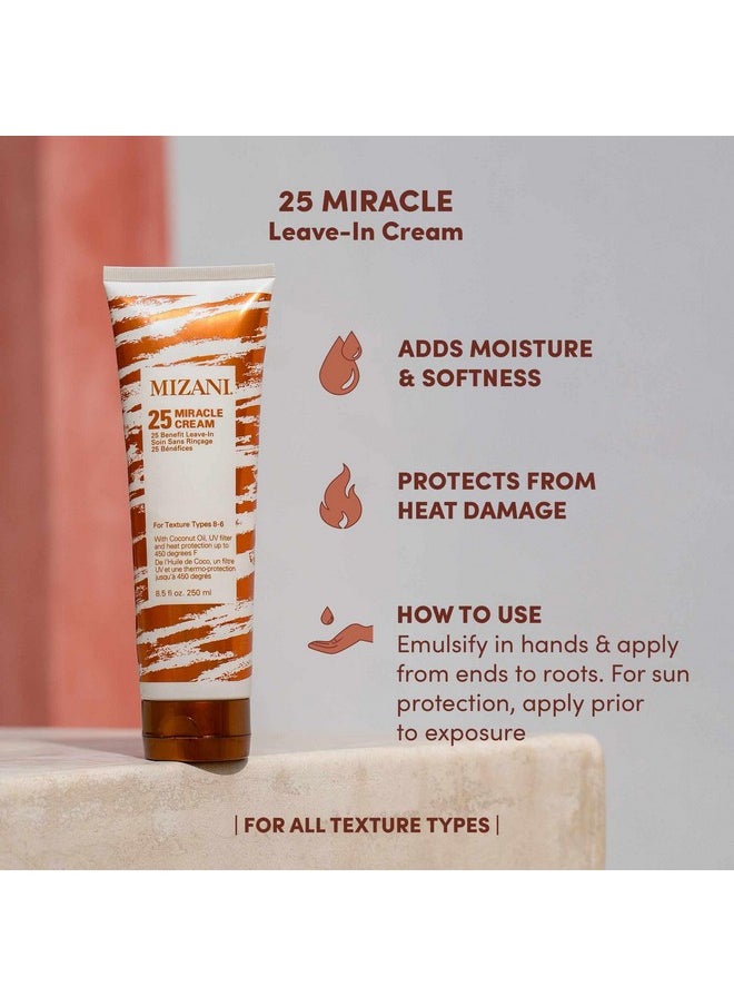 Mizani 25 Miracle Leave-In Cream | Adds Lightweight Moisture & Touchable Softness | Heat Protectant Treatment | With Coconut Oil | For Curly Hair | 8.5 Fl. Oz.