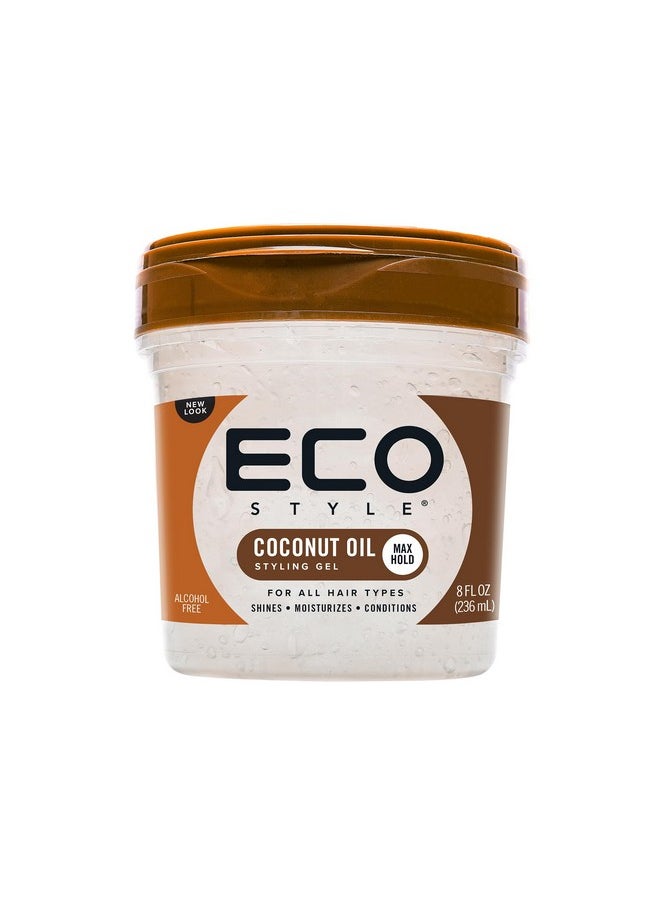 Eco Style Coconut Oil Styling Gel - Adds Luster and Moisturizes Hair - Weightless Styling and Superior Hold - Prevents Breakage and Split Ends - Promotes Scalp Health - Ideal for all Hair - 8 oz