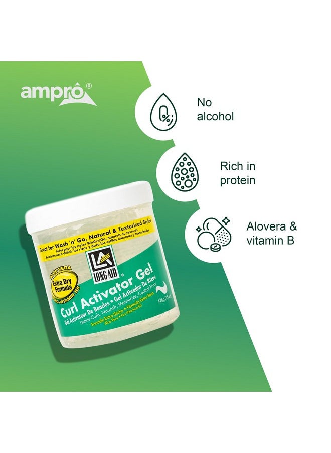 Ampro Long-Aid Activator Gel - Enriched with Aloe Vera, Protein, and Vitamin B Complex - Brings Essential Moisture to Strands - Defines Your Natural Curls - Extra Dry - 15 oz
