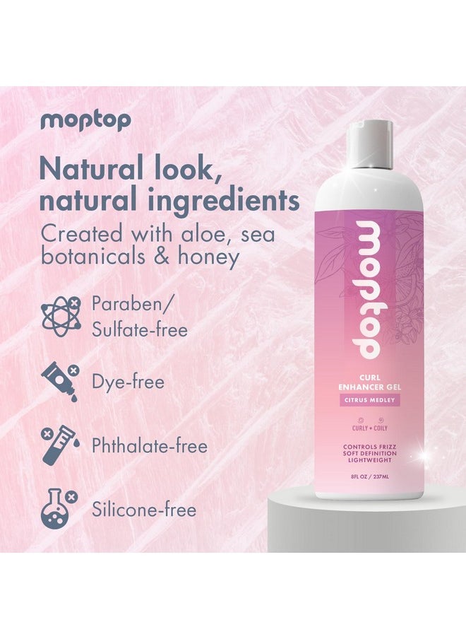 MopTop Curl Enhancer Gel, Reduces Frizz, Natural Ingredients, Kinky-Coily Curly Hair Gel, Made w/ Aloe, Sea Botanicals & Honey, (Citrus Medley, 8oz)