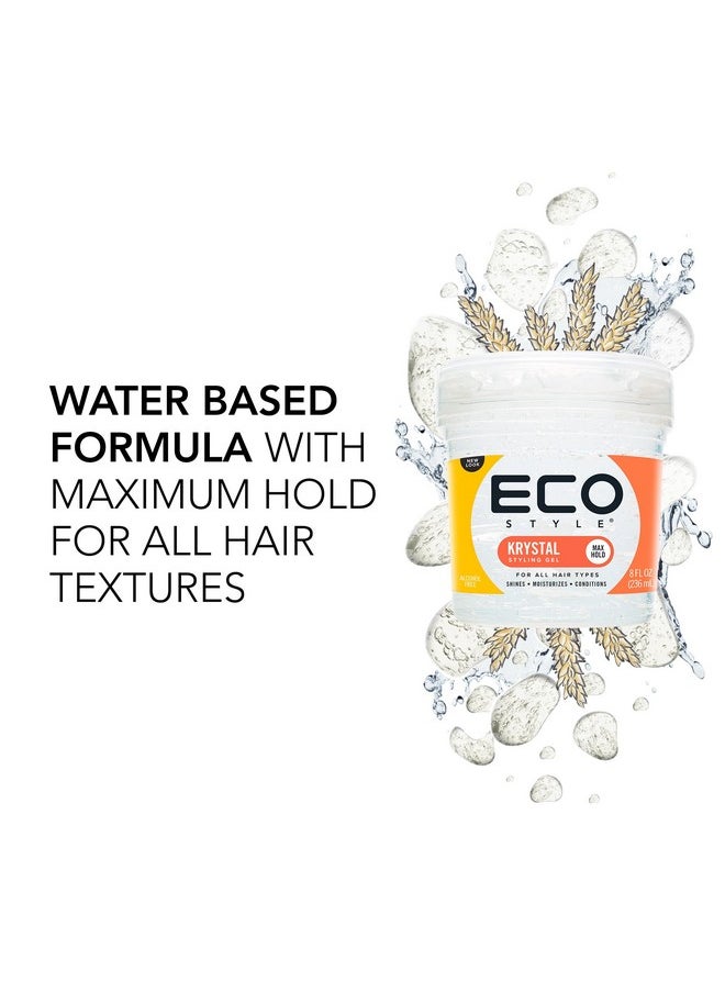 Eco Style Krystal Styling Gel - Adds Body and Shine to all Styles - Moisturizes and Maintains Healthy Hair - Strong, Weightless Hold - Ideal for any Hair Type and Color - Leaves No Residue - 8 oz
