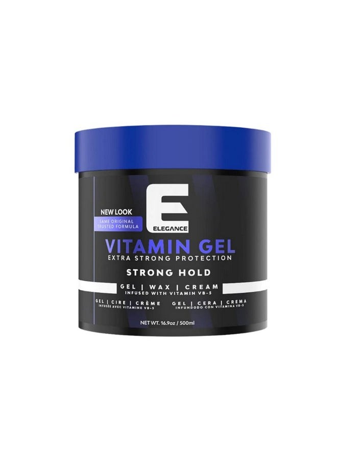 Elegance Vitamin Gel, 16.9 Oz, Infused with Vitamin Pro-VB-5, Strong Hold Gel, Maximum Hair Protection and Natural Long Lasting Shine