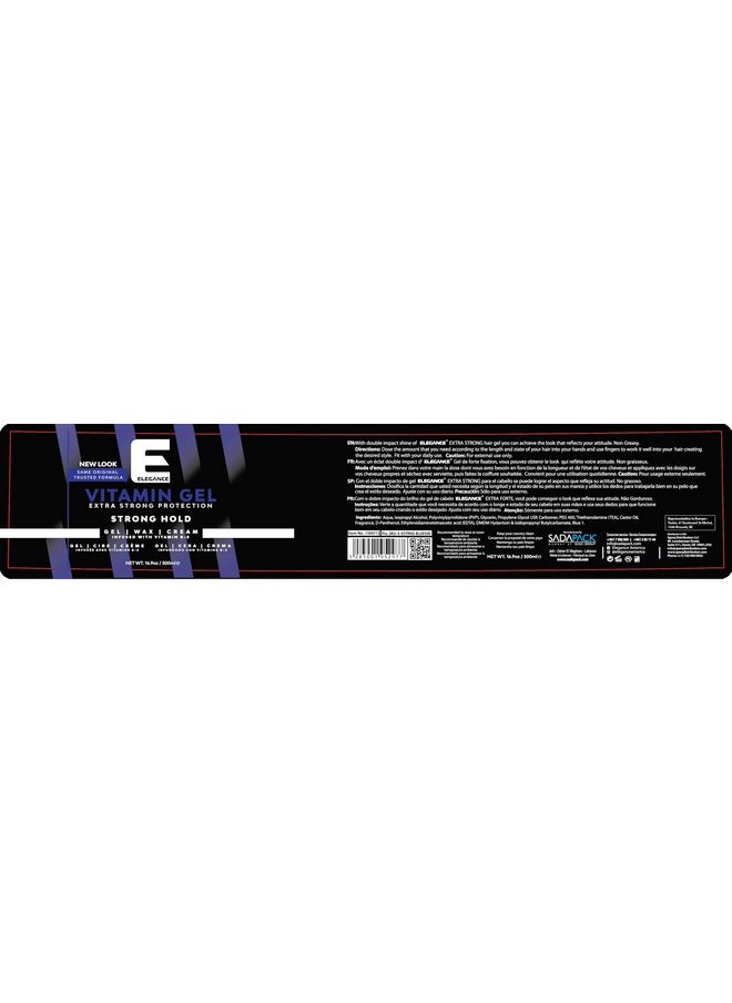 Elegance Vitamin Gel, 16.9 Oz, Infused with Vitamin Pro-VB-5, Strong Hold Gel, Maximum Hair Protection and Natural Long Lasting Shine