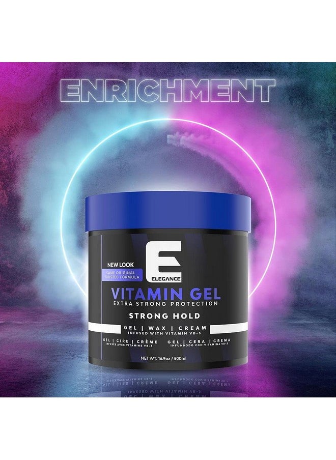 Elegance Vitamin Gel, 16.9 Oz, Infused with Vitamin Pro-VB-5, Strong Hold Gel, Maximum Hair Protection and Natural Long Lasting Shine