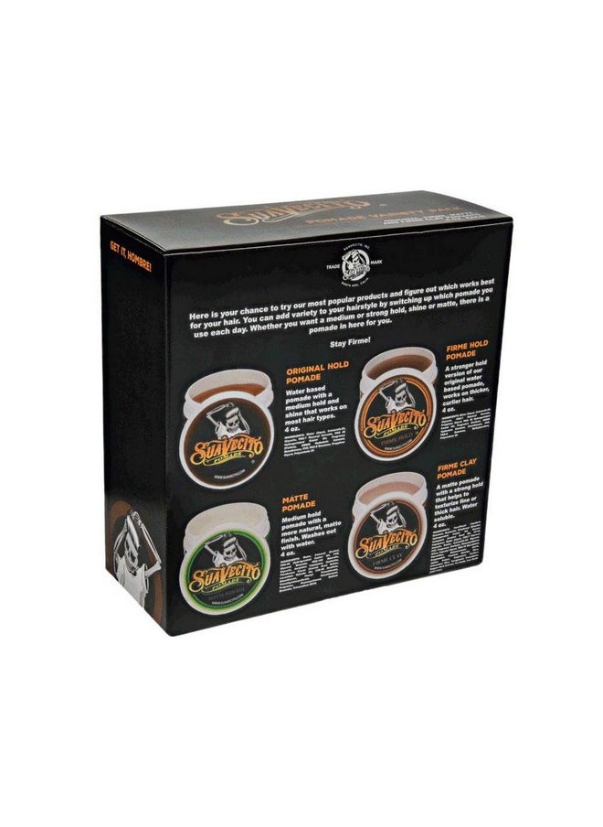 Suavecito Pomade Variety 4 Pack (OG, Firme (Strong), Matte, Clay Pomades) All Day Hold For All Hair Styles
