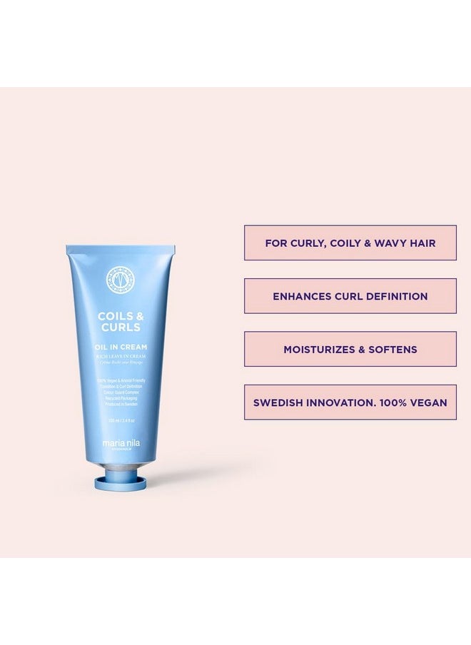 Maria Nila Coils & Curls Oil-In-Cream, 3.4 Fl Oz, For Curly & Wavy Hair, Jojoba oil to Stay Hydrated while Washing, Shea butter for Curl Enhancement, 100% Vegan