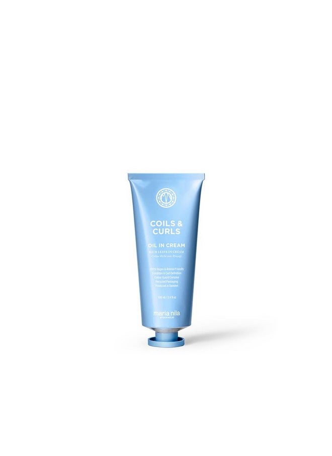 Maria Nila Coils & Curls Oil-In-Cream, 3.4 Fl Oz, For Curly & Wavy Hair, Jojoba oil to Stay Hydrated while Washing, Shea butter for Curl Enhancement, 100% Vegan