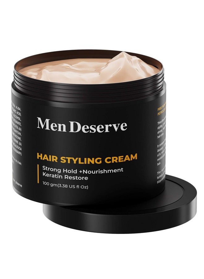 Men Deserve - Hair Styling Cream (100g) | Provides Strong Hold & Nourishment | Paraben & Sulphate Free | Non-Greasy Hair Cream for Men With Coconut Oil & Keratin | Hair Cream for Dry and Frizzy Hair