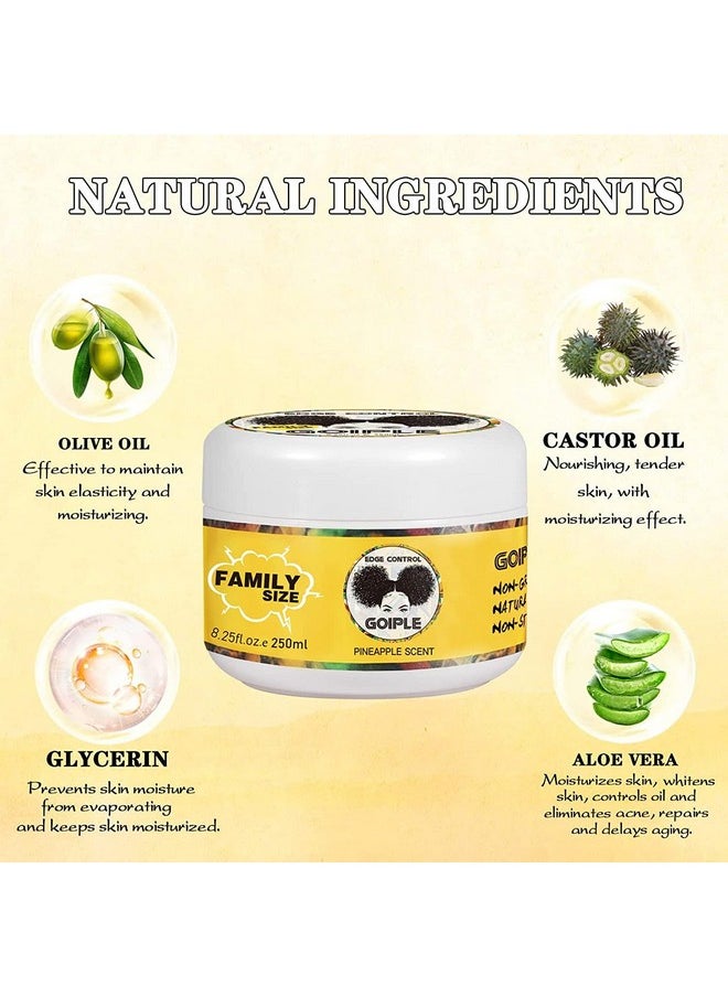 8.25 OZ Edge Control Wax for Women, Non-greasy Edge Smoother for Back Hair Extreme Hold Pack, Water-based Gel for All Hair Types, No Flaking, Extra Hold (Pineapple)