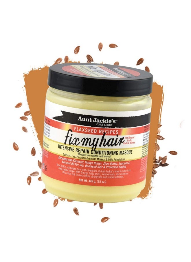 Aunt Jackie's Flaxseed Recipes Fix My Hair, Intensive Repair Conditioning Masque, Helps Prevent and Repair Damaged Hair, 15 Ounce jar