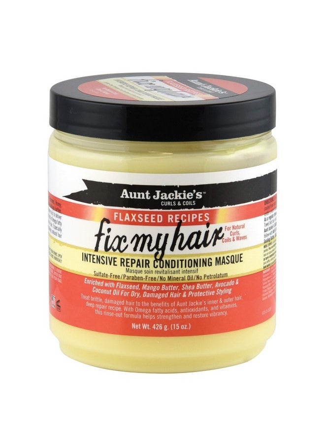 Aunt Jackie's Flaxseed Recipes Fix My Hair, Intensive Repair Conditioning Masque, Helps Prevent and Repair Damaged Hair, 15 Ounce jar