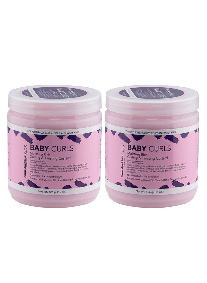 Aunt Jackie's Kids Baby Curls, Moisture Rich Curling and Twisting Custard for Naturally Curly, Coily and Wavy Hair, 15 oz, 2 Pack