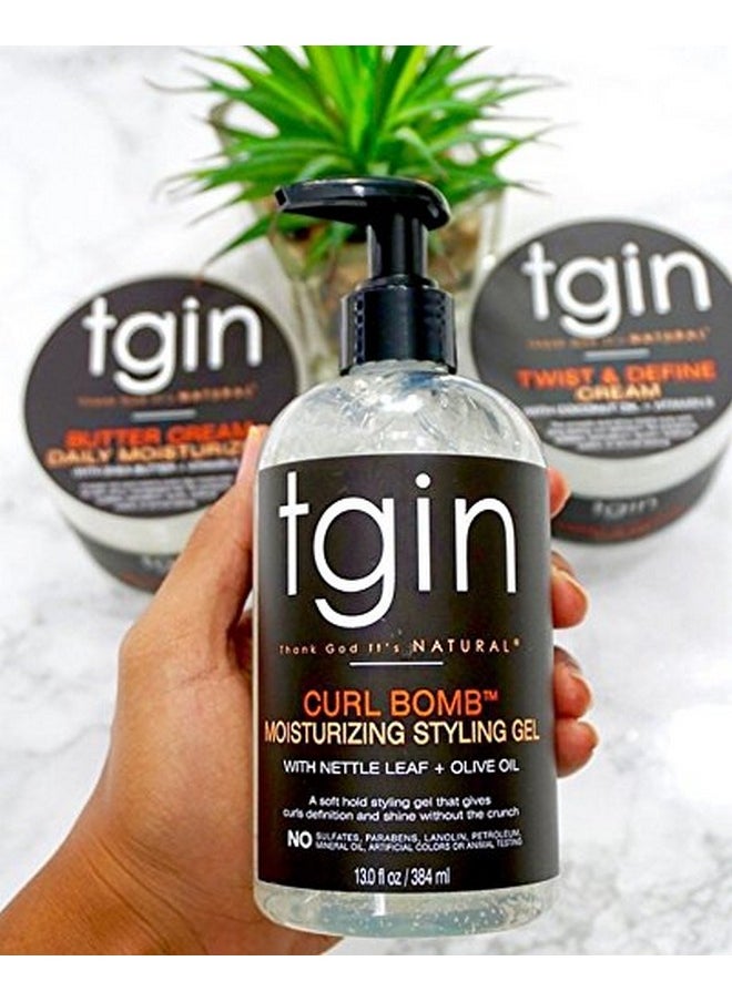 tgin Curl Bomb Moisturizing Styling Gel for Curly, Coily and Wavy Hair, Reduce Frizz, Light Hold, Moisturizes and Defines Curls, 13 oz