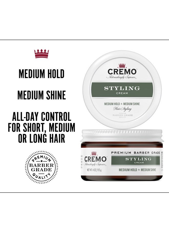 Cremo Premium Barber Grade Hair Styling Cream, Medium Hold, Medium Shine, 4 Oz
