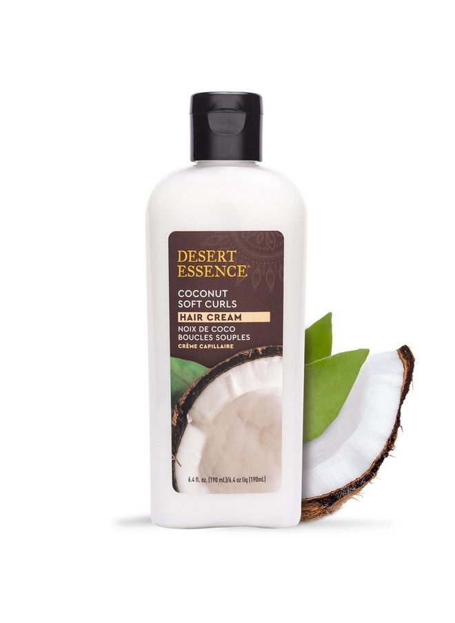 Desert Essence Coconut Soft Curls Hair Cream - Plant-Based Curl Cream for Curly Hair - Silicone-Free - Hydrating with Coconut Oil, Black Oat Extract - Vegan, Gluten-Free, Cruelty-Free, 6.4 oz