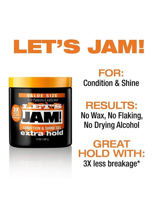 SoftSheen-Carson Let's Jam! Shining and Conditioning Hair Gel by Dark and Lovely, Extra Hold, All Hair Types, Styling Gel Great for Braiding, Twisting & Smooth Edges, Extra Hold, 14 oz