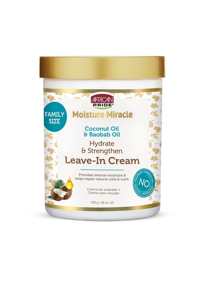 African Pride Moisture Miracle Coconut Oil & Baobab Oil Leave-In Hair Cream - Provides Intense Moisture & Helps Repair Natural Coils & Curls, Hydrates & Strengthens, 18 oz
