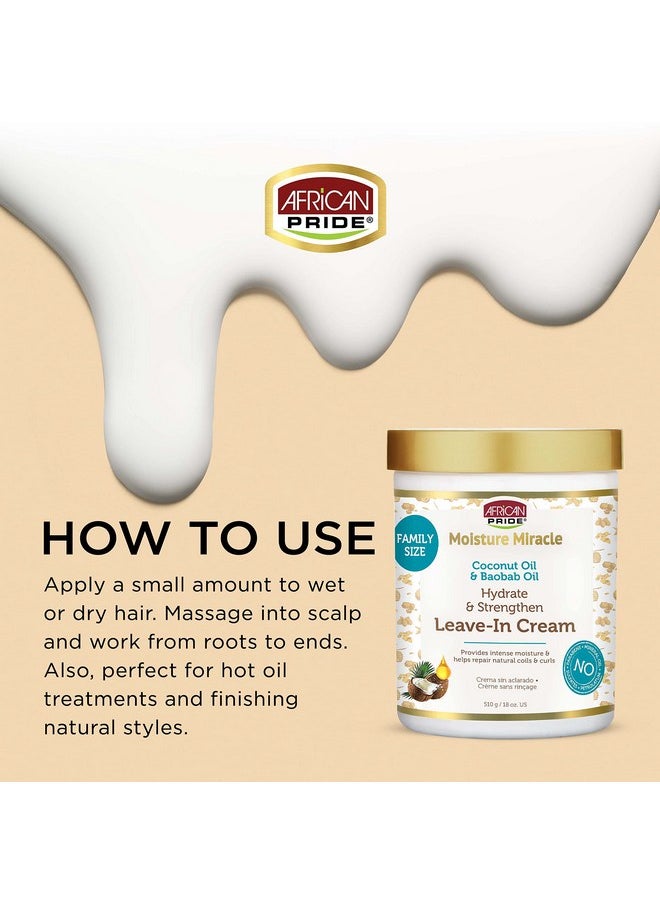 African Pride Moisture Miracle Coconut Oil & Baobab Oil Leave-In Hair Cream - Provides Intense Moisture & Helps Repair Natural Coils & Curls, Hydrates & Strengthens, 18 oz