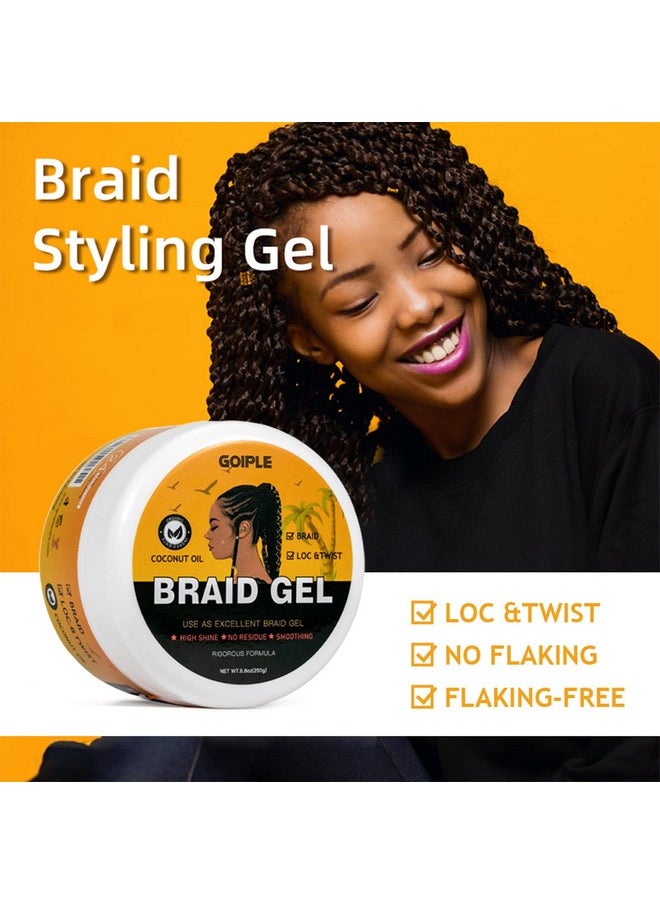 8.8OZ Strong Hold Braiding Gel for Twists, Locs, Cornrows - Tames Frizz, High Shine, No Flake, Easy Edge Control