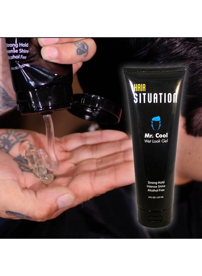 Hair Situation Mr. Cool Wet Look Hair Gel - Strong Hold, High Shine and Alcohol-Free Formula for All Hair Types, Anti Humidity, Non-Flaking Styling Formula Designed for a Confident Men 8 Fl Oz