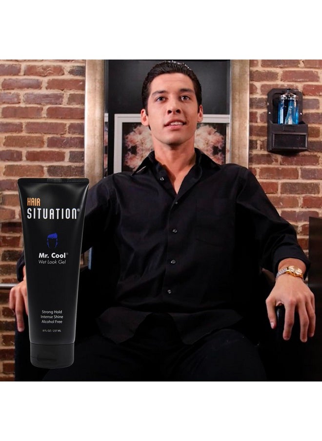 Hair Situation Mr. Cool Wet Look Hair Gel - Strong Hold, High Shine and Alcohol-Free Formula for All Hair Types, Anti Humidity, Non-Flaking Styling Formula Designed for a Confident Men 8 Fl Oz