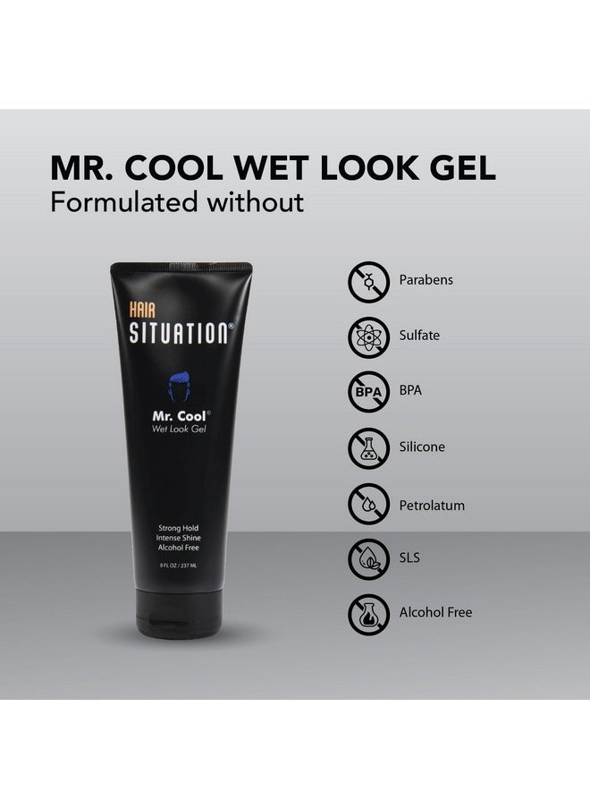 Hair Situation Mr. Cool Wet Look Hair Gel - Strong Hold, High Shine and Alcohol-Free Formula for All Hair Types, Anti Humidity, Non-Flaking Styling Formula Designed for a Confident Men 8 Fl Oz
