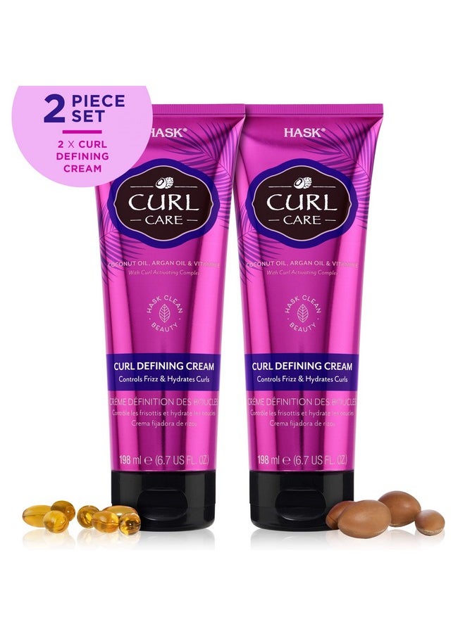 HASK Hair Cream - Curl Care Defining Cream 2 Piece Bundle, vegan, cruelty-free, color safe, free from gluten, sulfates, and parabens