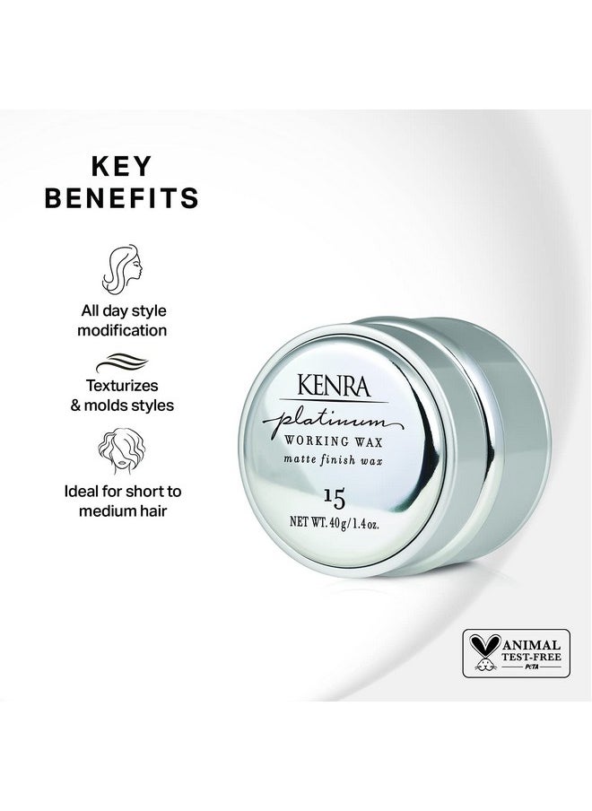 Kenra Platinum Working Wax 15 | Matte Finish Styler | Provides Medium, Flexible Hold | Non-Greasy | Crème-Based Formula To Texturize & Mold Styles | All Hair Types | 1.4 fl. Oz